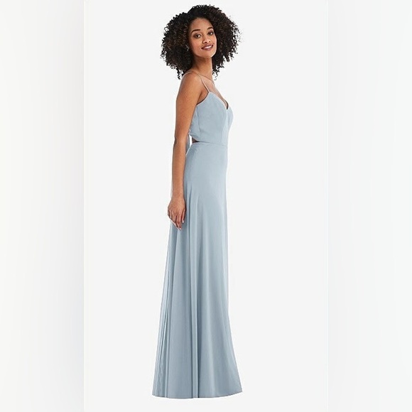 NWT Dessy Collection Tie-Back Cutout Maxi Dress, Front Leg Slit in Mist, Size 4R - Picture 4 of 16